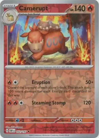 Camerupt Reverse Holo Pokemon card from Obsidian Flames