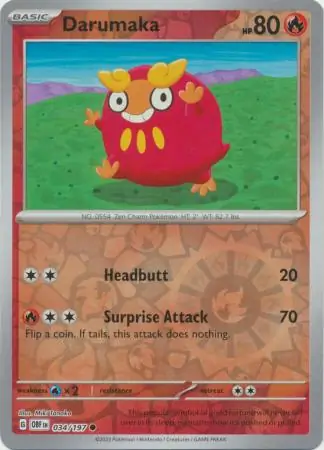 Darumaka Reverse Holo Pokemon card from Obsidian Flames