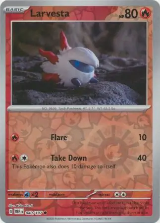 Larvesta Reverse Holo Pokemon card from Obsidian Flames