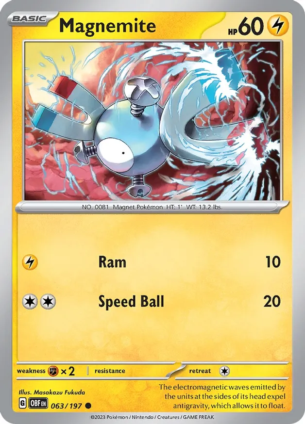 Magnemite Pokemon card from Obsidian Flames