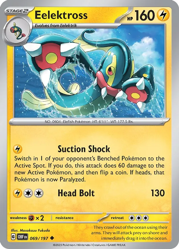 Eelektross Pokemon card from Obsidian Flames
