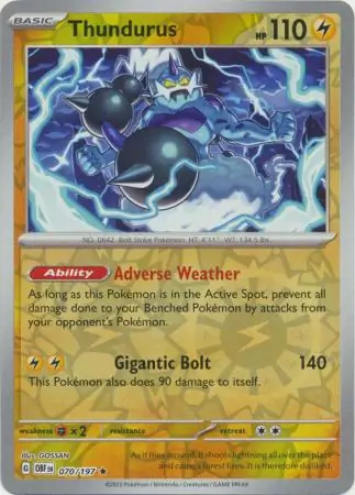 Thundurus Reverse Holo Pokemon card from Obsidian Flames