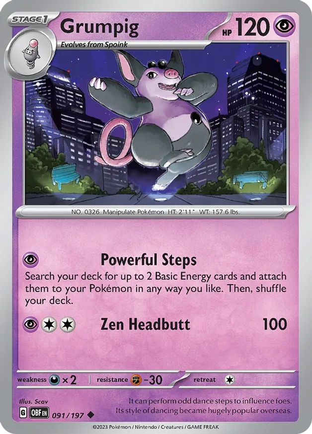 Grumpig Pokemon card from Obsidian Flames