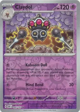 Claydol Reverse Holo Pokemon card from Obsidian Flames