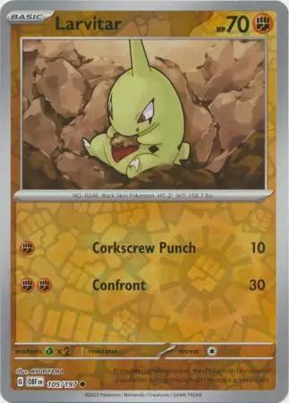 Larvitar Reverse Holo Pokemon card from Obsidian Flames