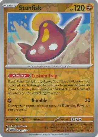 Stunfisk Reverse Holo Pokemon card from Obsidian Flames