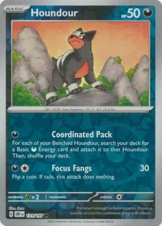Houndour Reverse Holo Pokemon card from Obsidian Flames