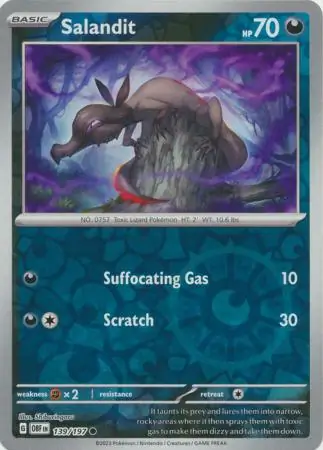 Salandit Reverse Holo Pokemon card from Obsidian Flames