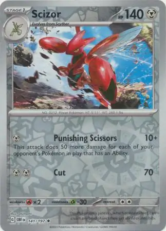 Scizor Reverse Holo Pokemon card from Obsidian Flames