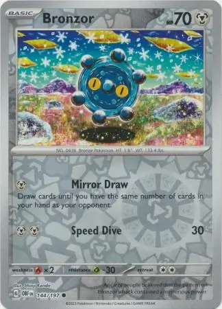 Bronzor Reverse Holo Pokemon card from Obsidian Flames