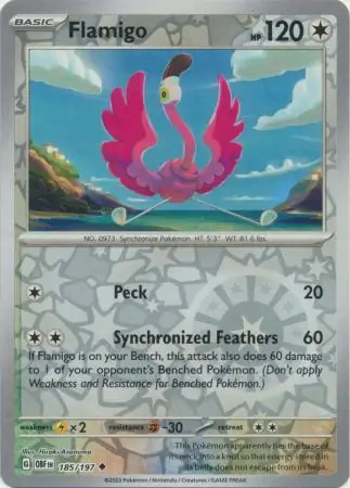 Flamigo Reverse Holo Pokemon card from Obsidian Flames