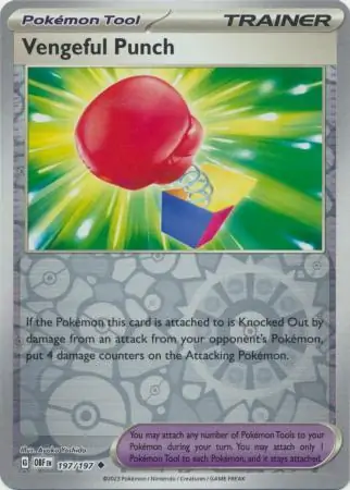 Vengeful Punch Reverse Holo Pokemon card from Obsidian Flames