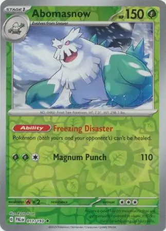 Abomasnow Reverse Holo Pokemon card from Paldea Evolved