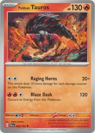 Paldean Tauros Pokemon card from Paldea Evolved