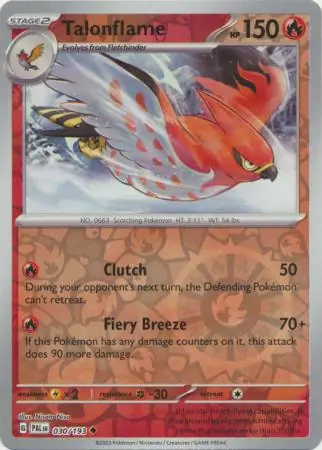 Talonflame Reverse Holo Pokemon card from Paldea Evolved