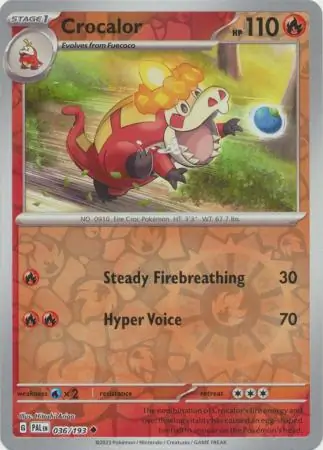 Crocalor Reverse Holo Pokemon card from Paldea Evolved