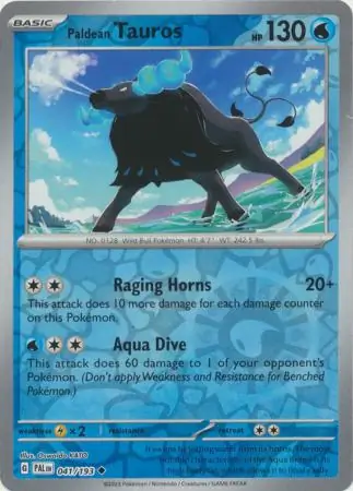 Paldean Tauros Reverse Holo Pokemon card from Paldea Evolved