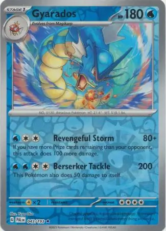 Gyarados Reverse Holo Pokemon card from Paldea Evolved