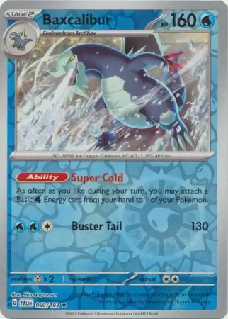 Baxcalibur Reverse Holo Pokemon card from Paldea Evolved