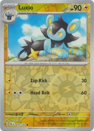 Luxio Reverse Holo Pokemon card from Paldea Evolved