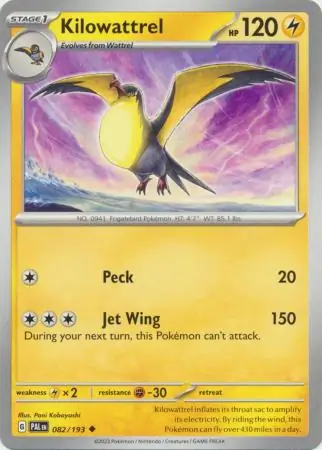 Kilowattrel Pokemon card from Paldea Evolved