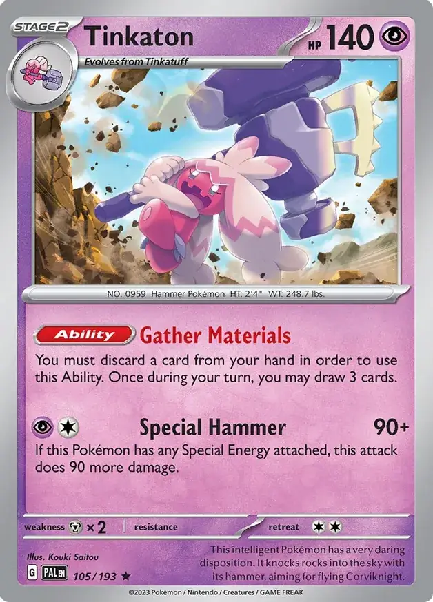 Tinkaton Pokemon card from Paldea Evolved