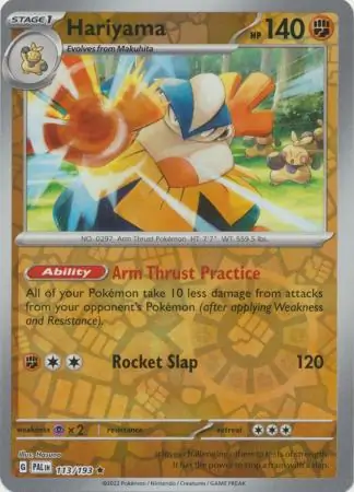 Hariyama Reverse Holo Pokemon card from Paldea Evolved