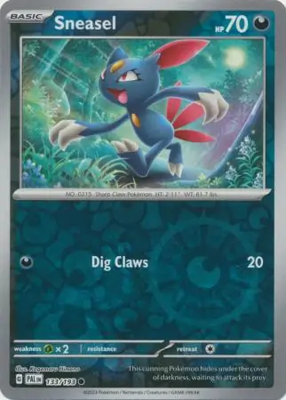 Sneasel Reverse Holo Pokemon card from Paldea Evolved