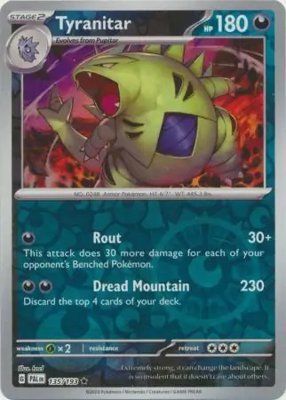 Tyranitar Reverse Holo Pokemon card from Paldea Evolved