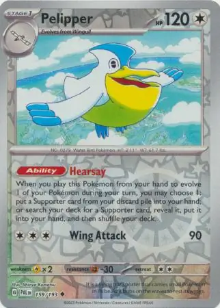 Pelipper Reverse Holo Pokemon card from Paldea Evolved