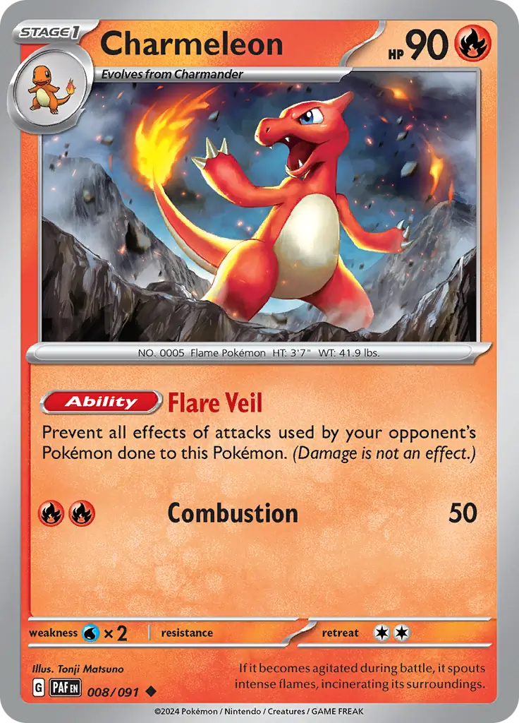 Charmeleon Pokemon card from Paldean Fates