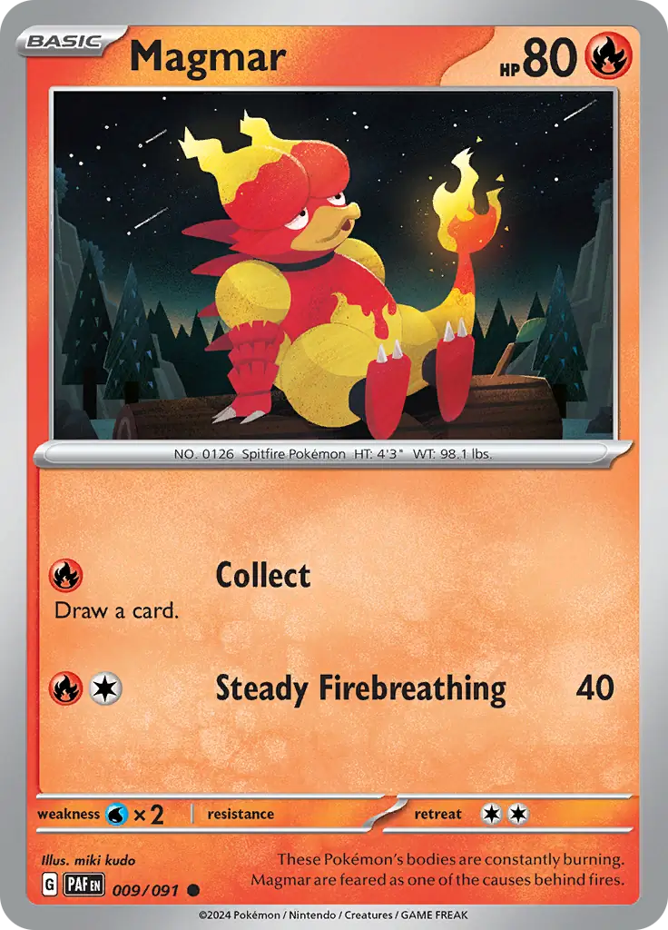 Magmar Pokemon card from Paldean Fates