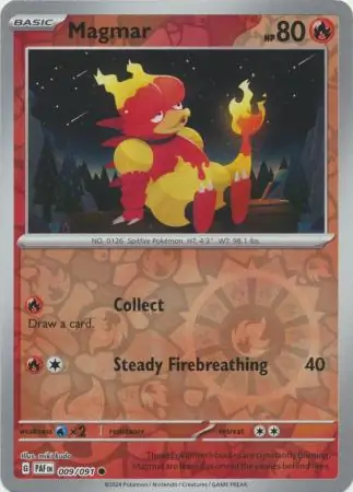 Magmar Reverse Holo Pokemon card from Paldean Fates