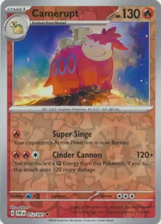 Camerupt Reverse Holo Pokemon card from Paldean Fates