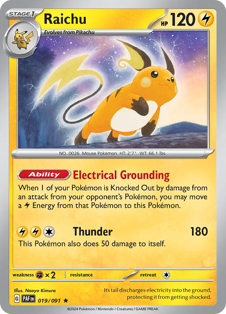 Raichu Pokemon card from Paldean Fates
