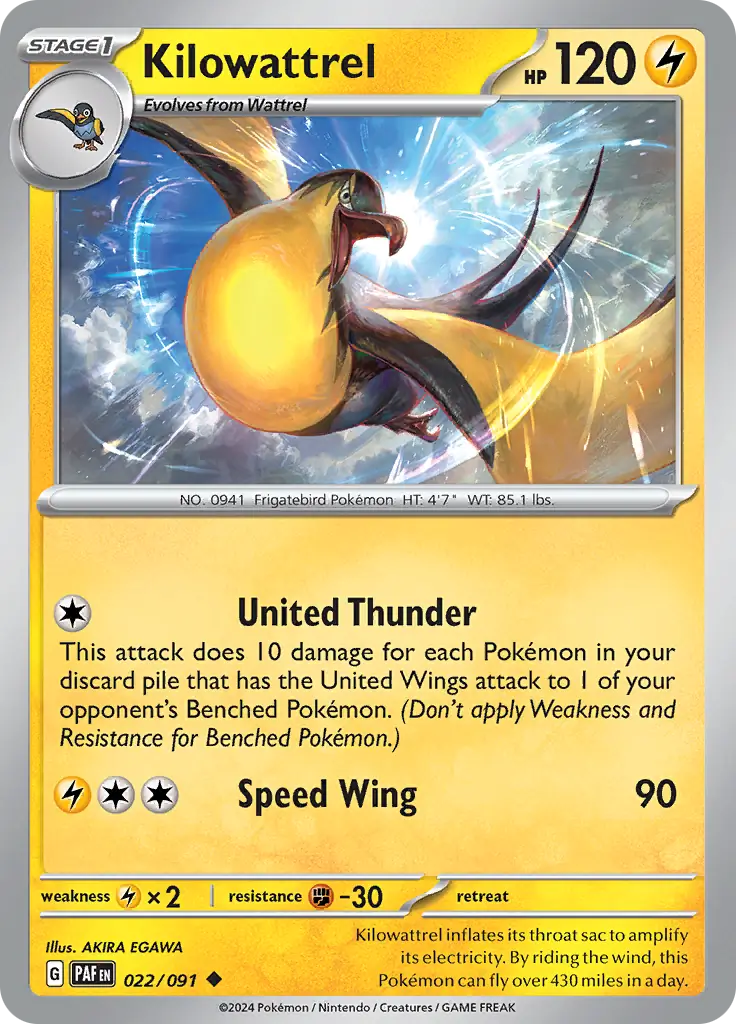 Kilowattrel Pokemon card from Paldean Fates