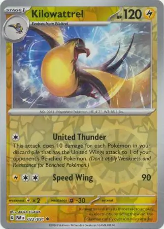 Kilowattrel Reverse Holo Pokemon card from Paldean Fates