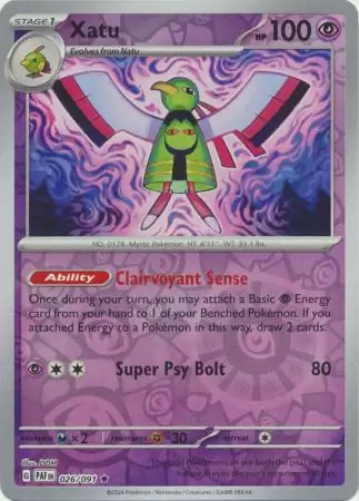 Xatu Reverse Holo Pokemon card from Paldean Fates