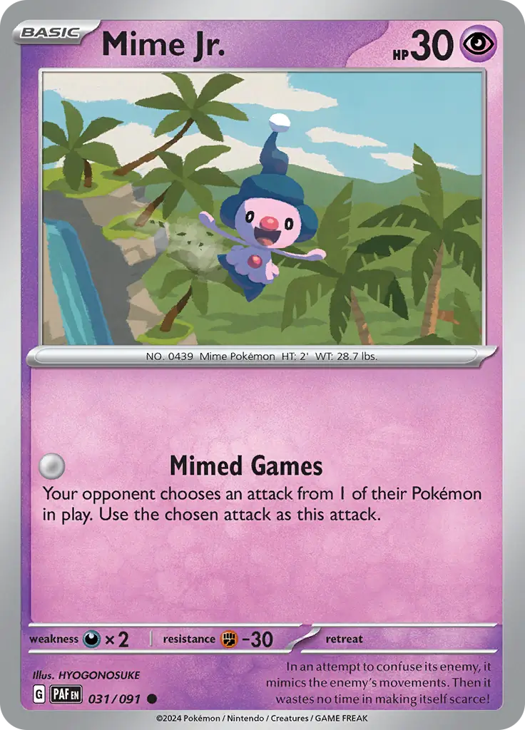 Mime Jr. Pokemon card from Paldean Fates