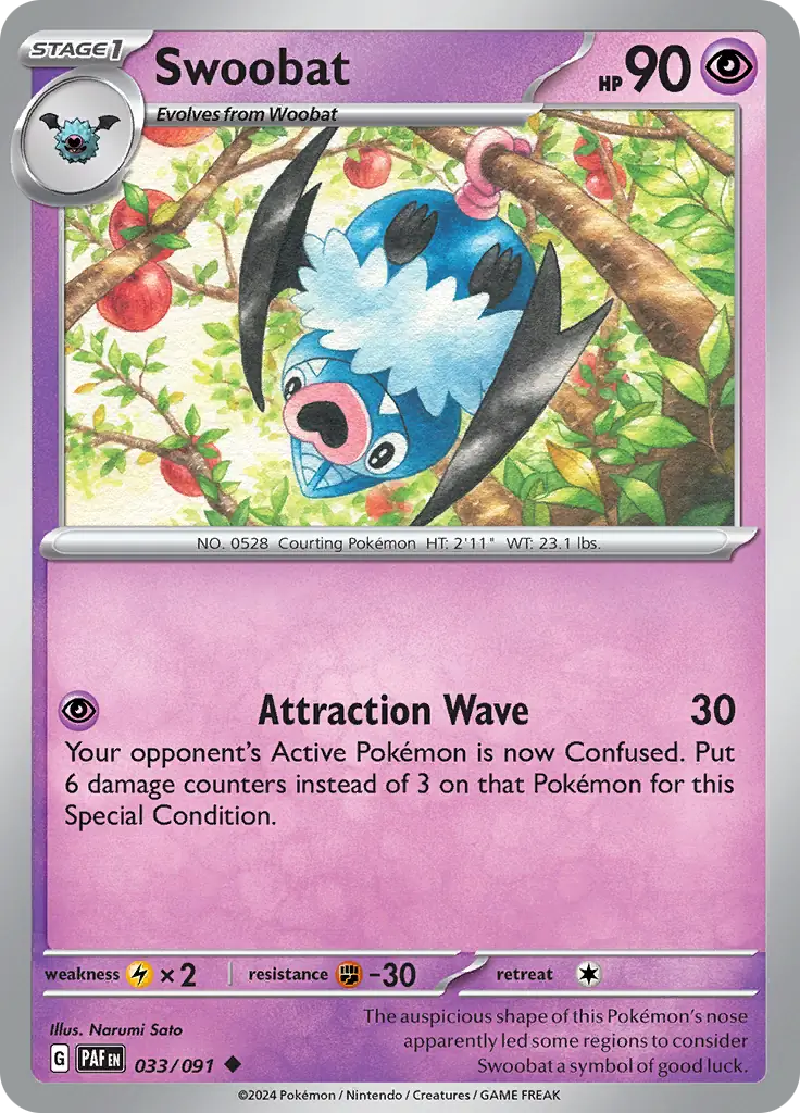 Swoobat Pokemon card from Paldean Fates