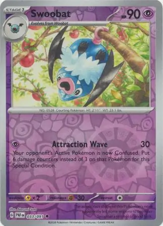 Swoobat Reverse Holo Pokemon card from Paldean Fates