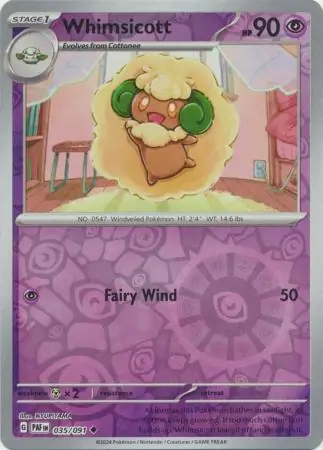 Whimsicott Reverse Holo Pokemon card from Paldean Fates