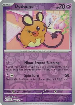 Dedenne Reverse Holo Pokemon card from Paldean Fates