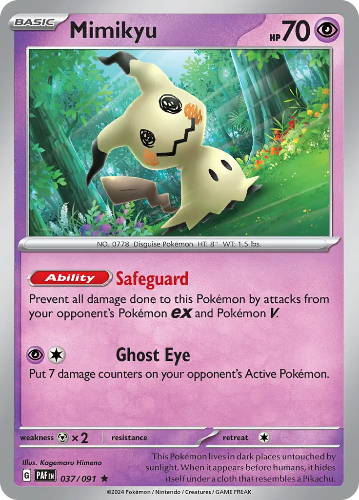 Mimikyu Pokemon card from Paldean Fates