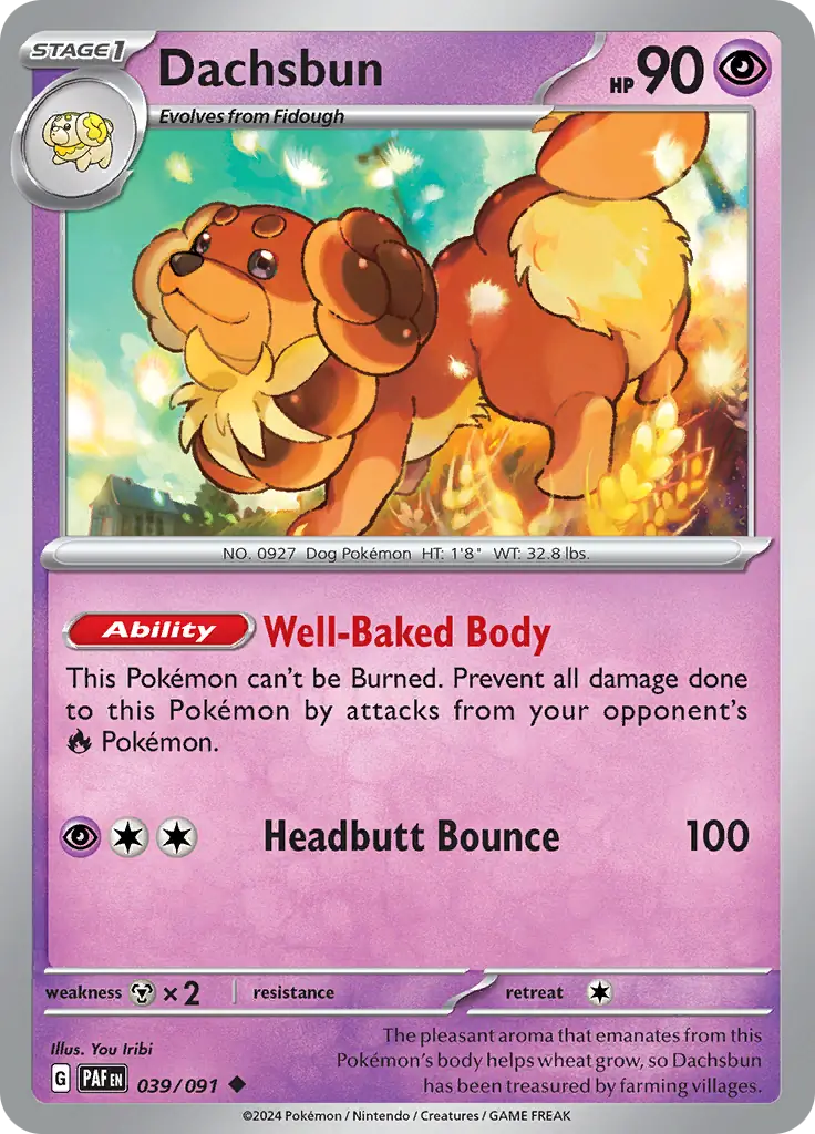 Dachsbun Pokemon card from Paldean Fates