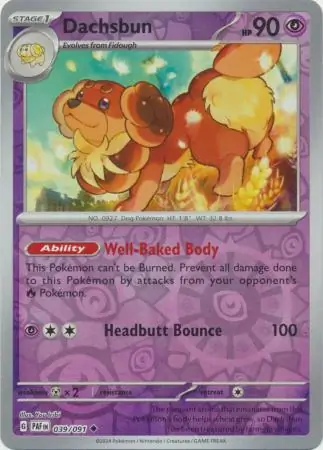 Dachsbun Reverse Holo Pokemon card from Paldean Fates