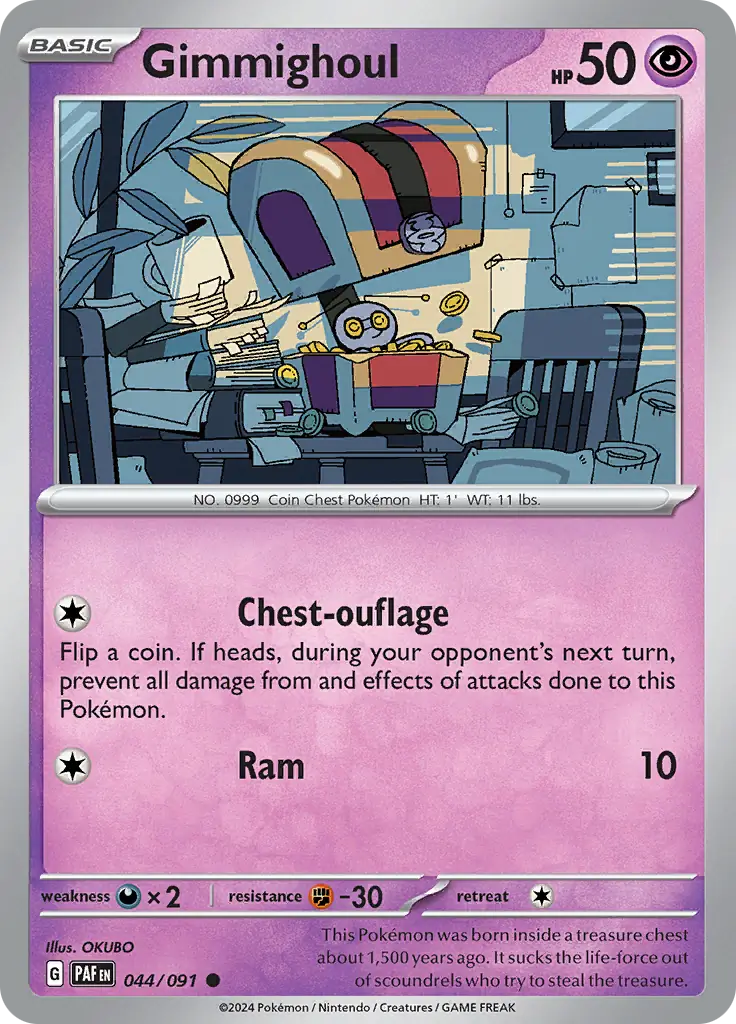 Gimmighoul Pokemon card from Paldean Fates