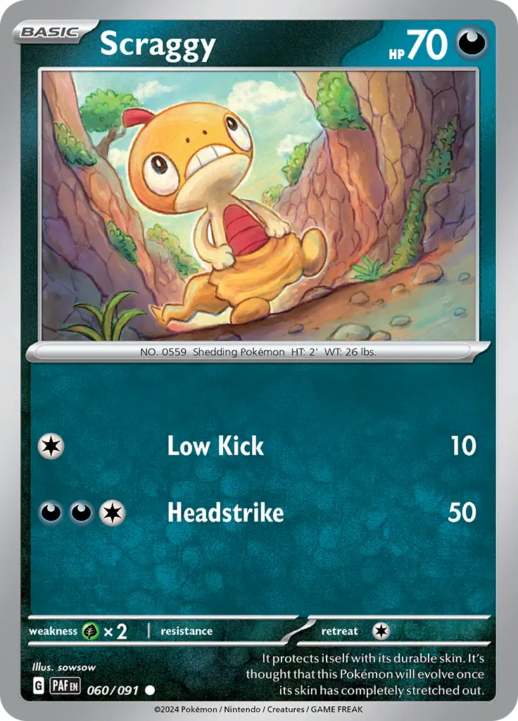 Scraggy Pokemon card from Paldean Fates