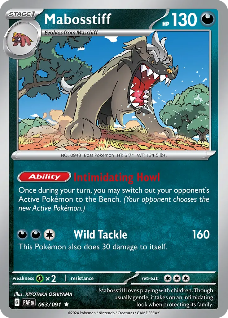 Mabosstiff Pokemon card from Paldean Fates