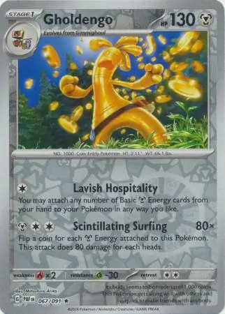Gholdengo Reverse Holo Pokemon card from Paldean Fates